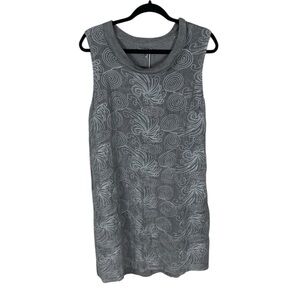 Women's Lina Tomei Gray Embroidered Linen Sleeveless Knee Length Shift Dress XL